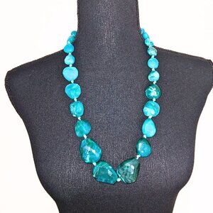 WOMEN'S CHUNKY NECKLACE W/TURQUOISE & JADE STONE BEADS